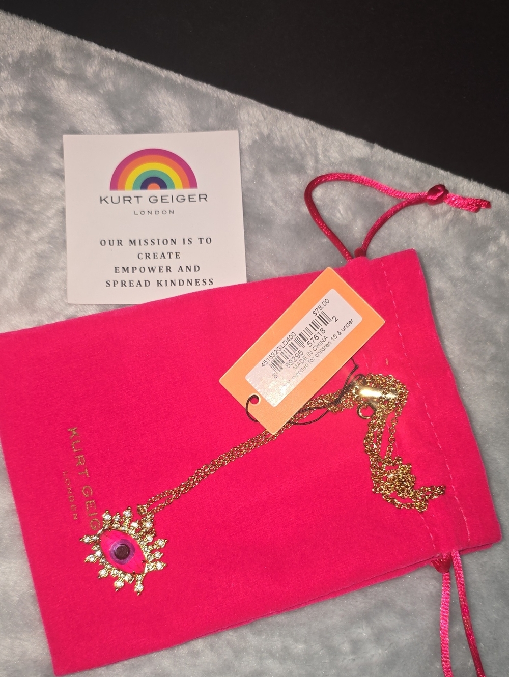Kurt Geiger Gold-Tone Necklace with Hot Pink Eye Pendant